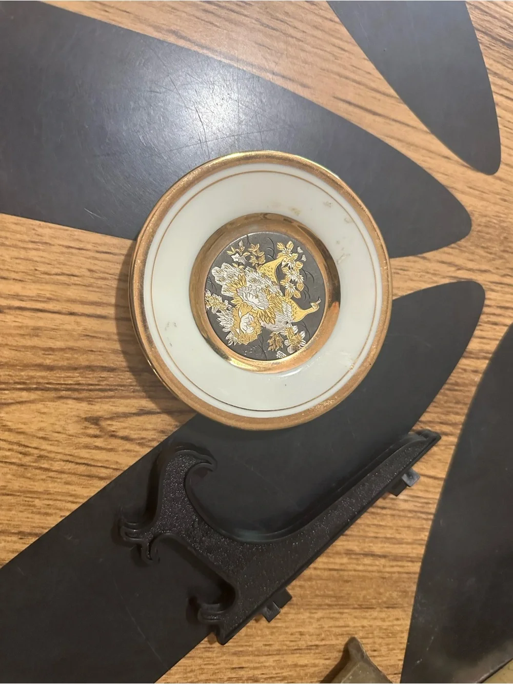 Vintage Peacock mini plate - 24k edged